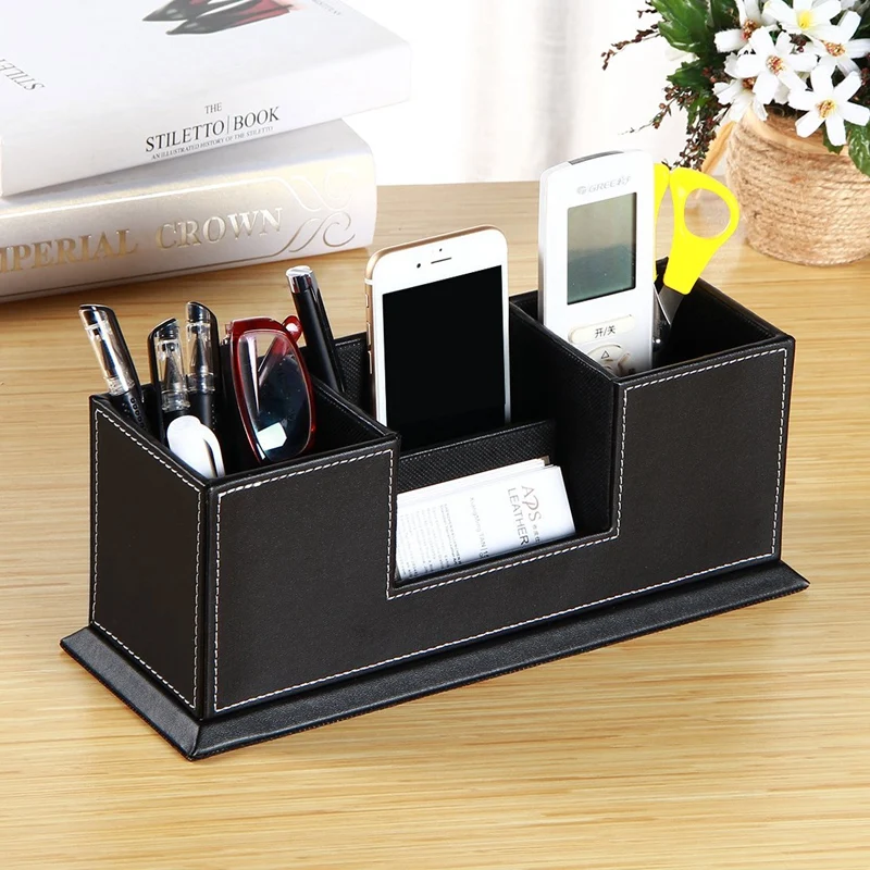 Desk Stationery Organizer Storage Box Pen Pencil Holder Business Cards Stand Mobile Phone/Remote Control Holder Office Supplies