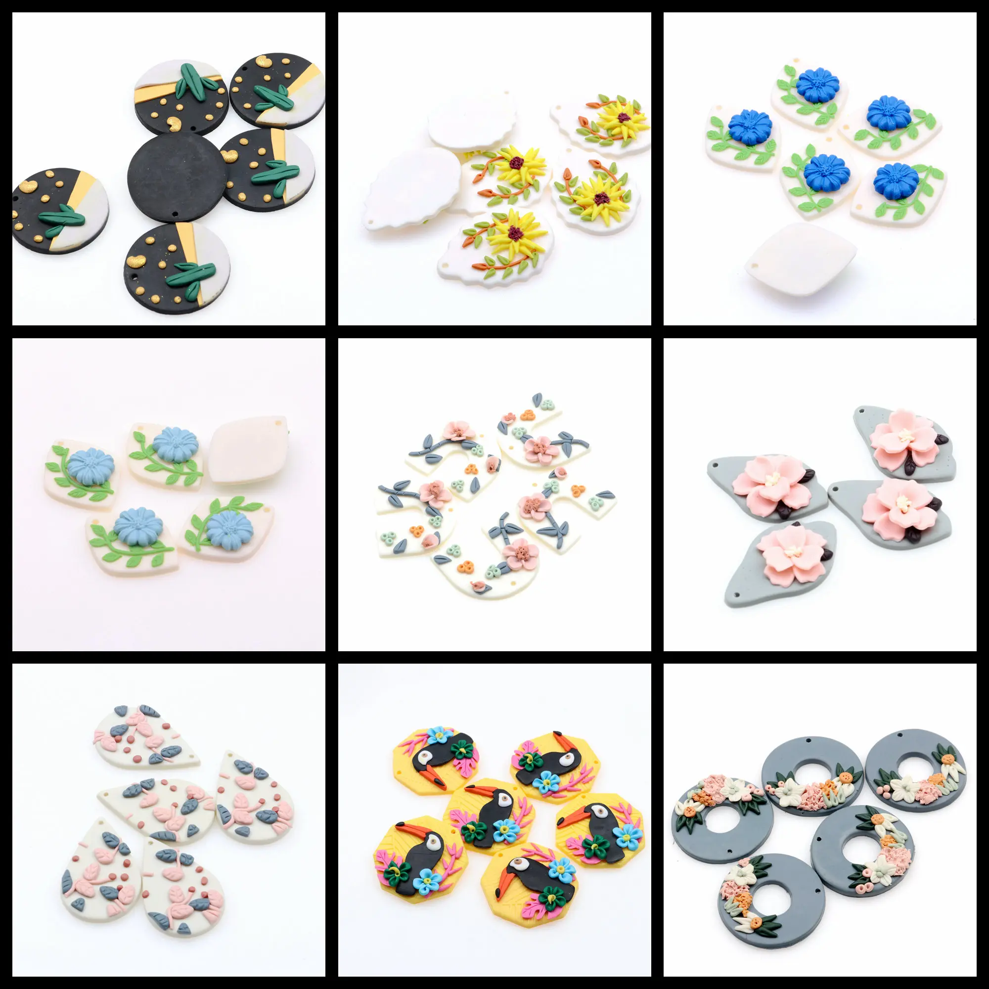 

2pcs Polymer Clay Flower Earring Jewelry Charm-Geometry Shaped pendant for making Necklace,1Hole Handmade,DIY Connector-PC-149