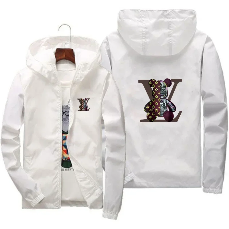 Spring and Autumn Casual Printed Zippered Hooded Jacket, Fashionable New Style Windproof and Waterproof Men's Outdoor Sportswear