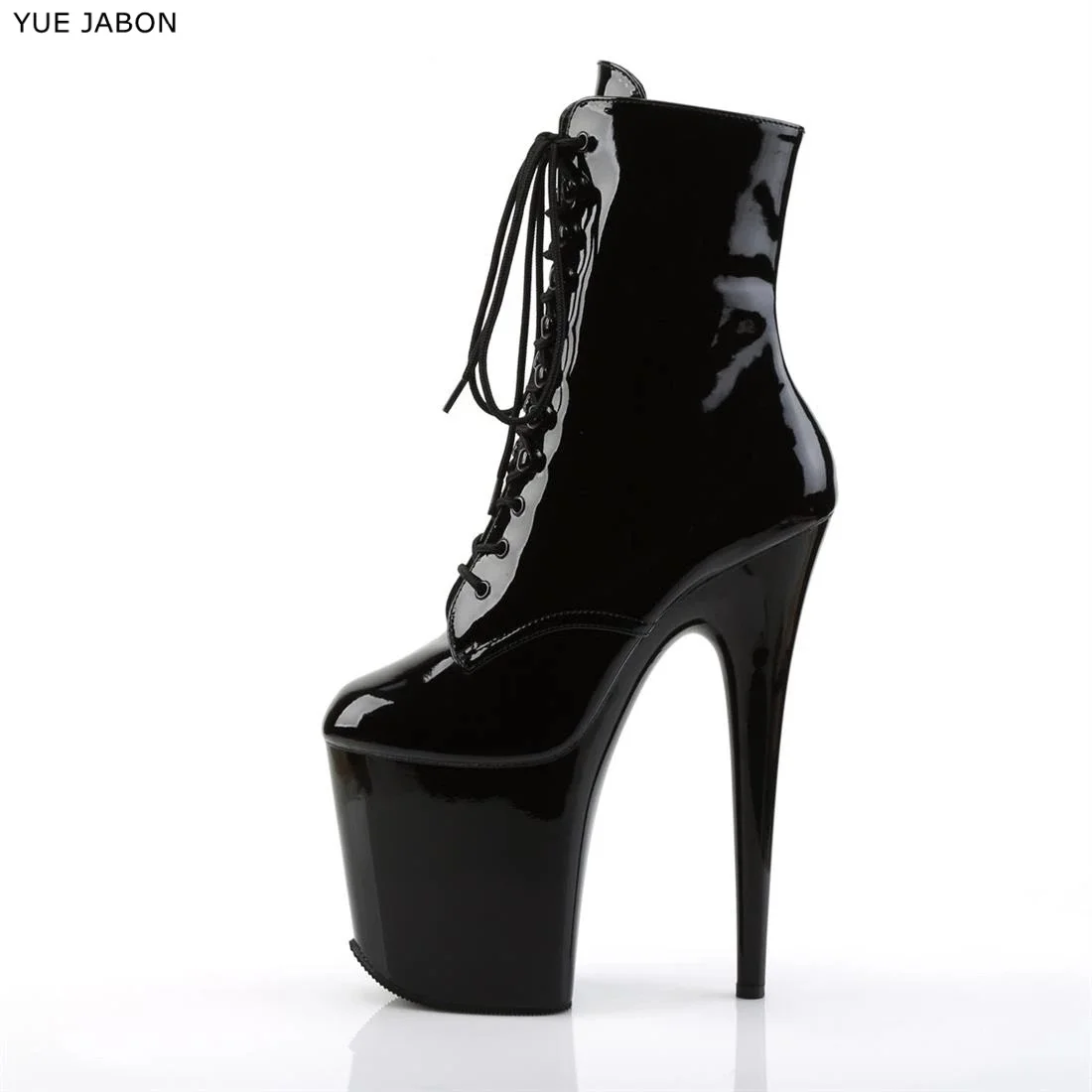 

Black Lace Up New 20cm High Heels Women's Ankle Boots Waterproof Platform Thick Sole Thin Heel Sexy Night Pole Dancing Shoes