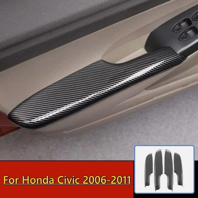 ABS Carbon Fiber Door Armrest Panel Cover Trim Decor For Honda Civic 2006-2011