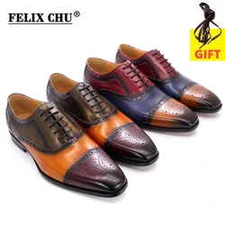 Classic Men‘s Oxford Shoes Handmade Genuine Leather Calfskin Brogue Shoes Wedding Party Cap Toe Formal Shoes for Men