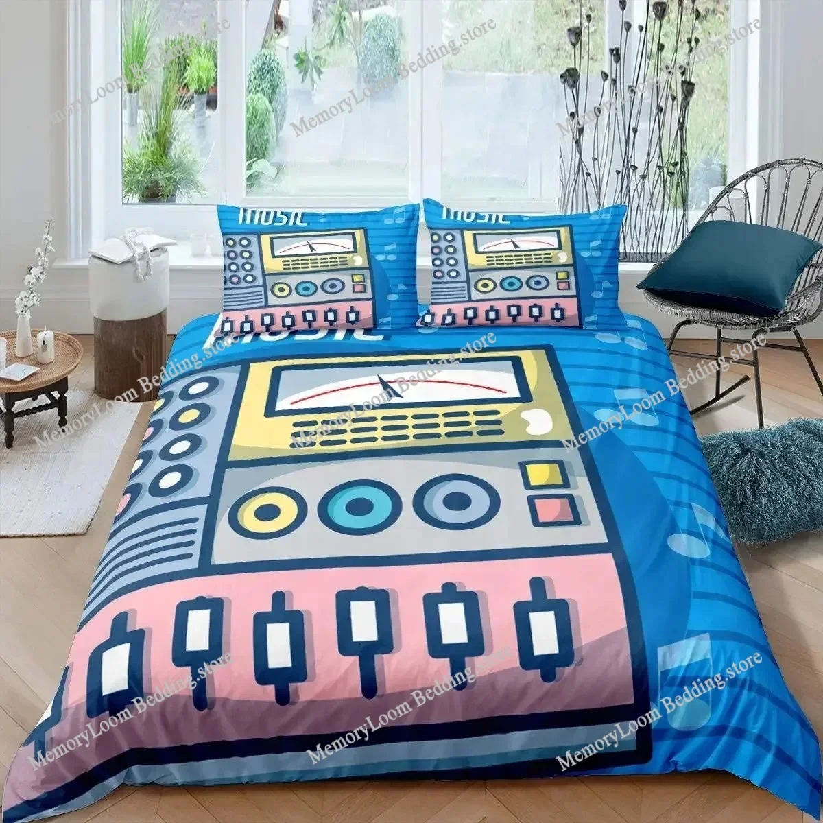 Hipster Duvet Cover Music Radio Broadcast Walkman Bedding Set for Teens Colorful Tape Vintage Country Music Comforter Cover