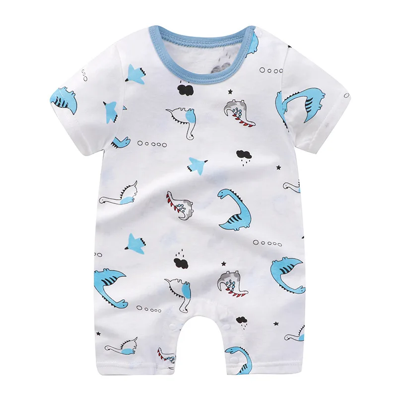 New Summer Baby Clothing Newborn Meninos Meninas Curto-sleeved Cartoon Imprimir Seção Abrir Arquivo Escalada Roupas Bebê Macacão Romper