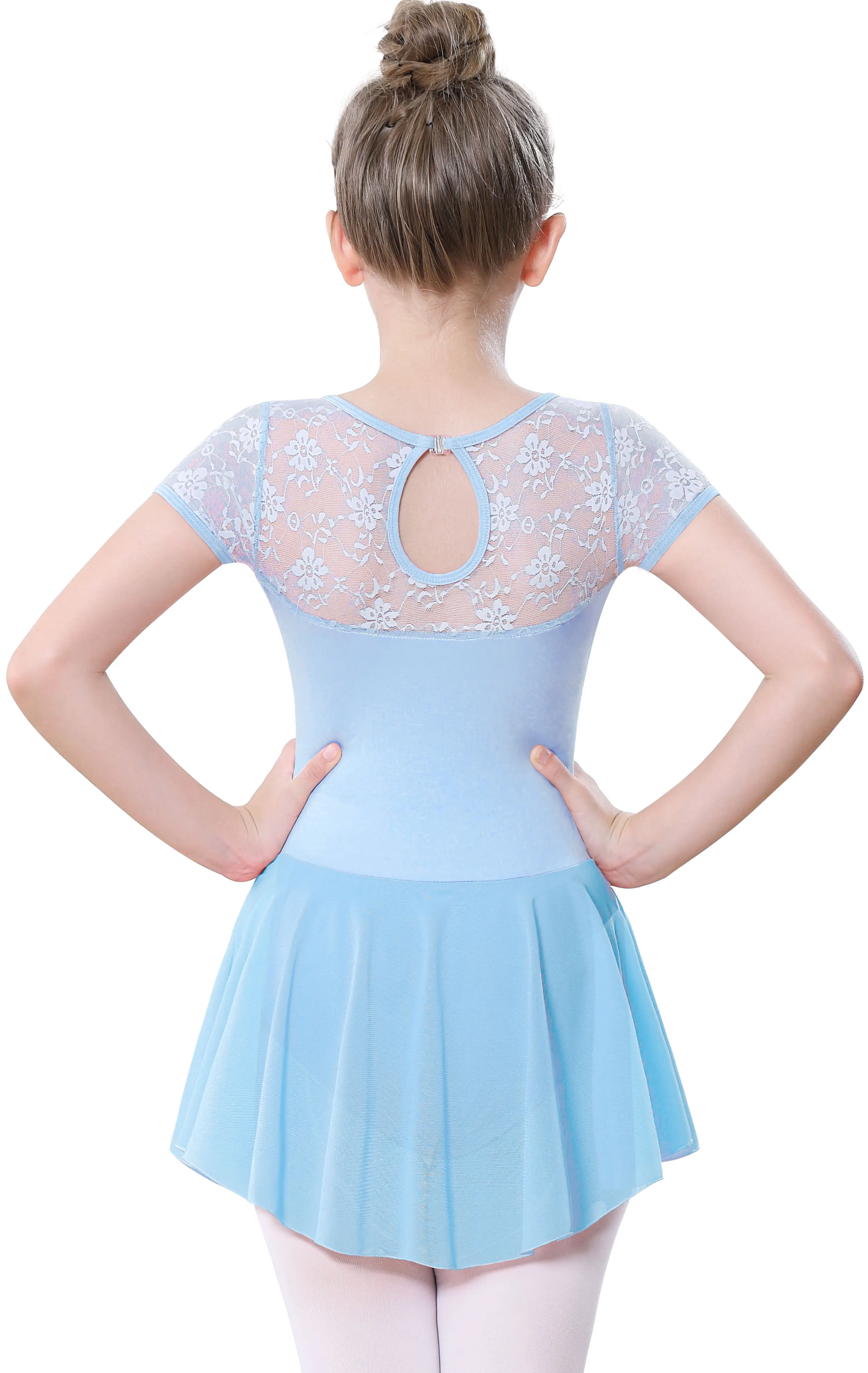 Girls Dance Ballet Leotard with Skirt,Big Girls Lace short Sleeves Ballerina Dancewear