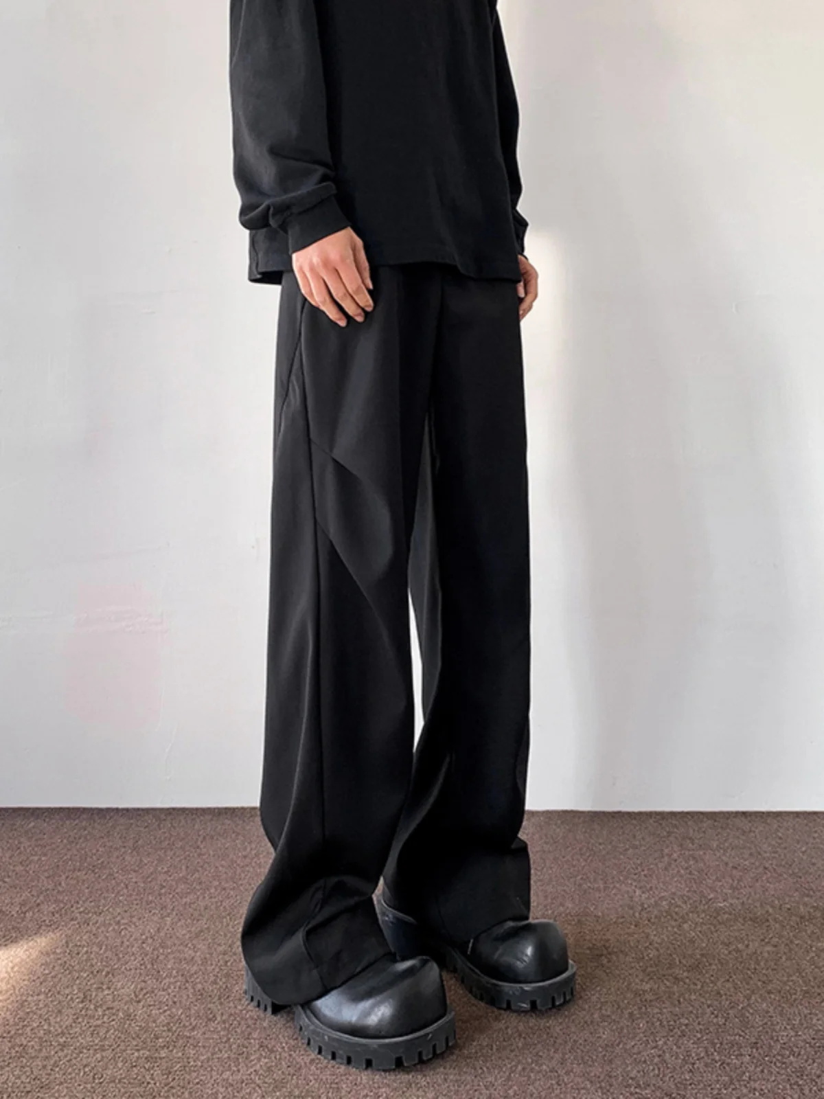 

Ele Folded Casual Men's West Pants Spring Autumn Loose Straight Leg Cleanfit Drapey Suit Trousers American Casual Sle