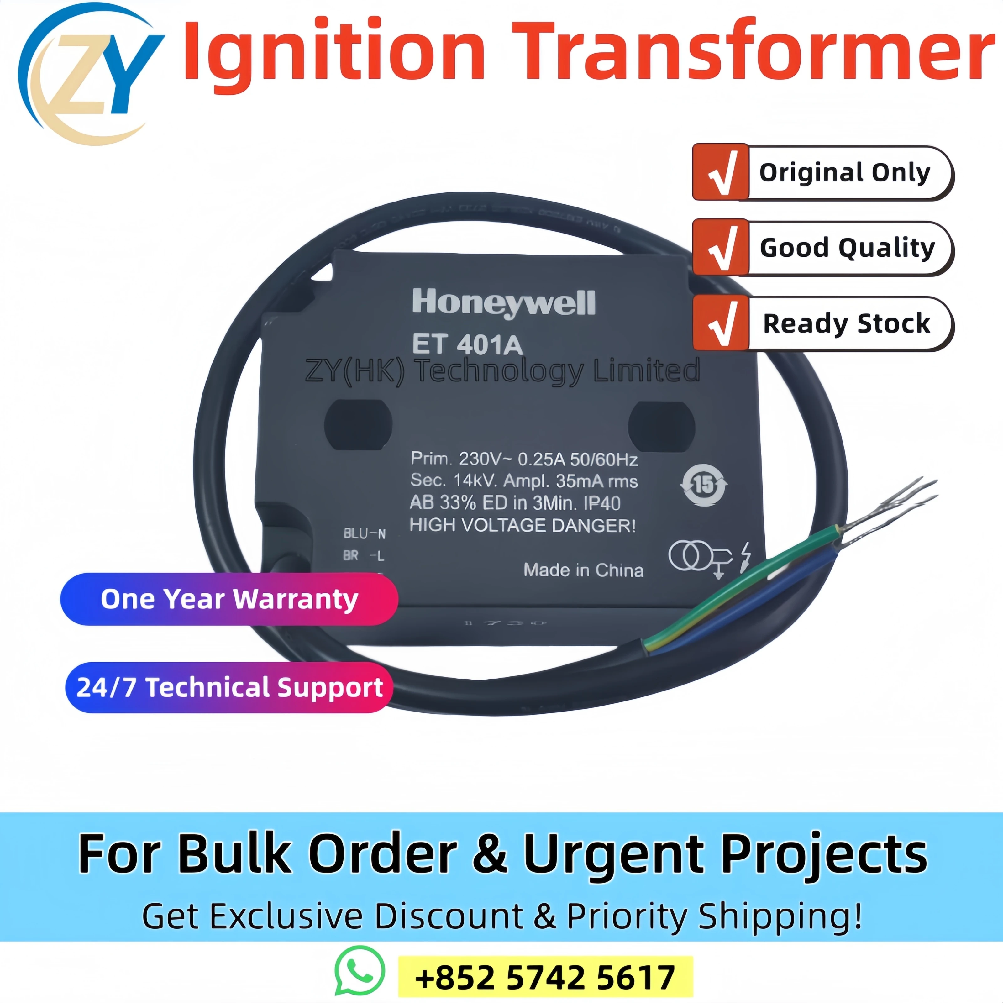 Honeywell  ET401 ET401A ET402A ET401A1 ET401B Ignition Transformer High Voltage Package Genuine Original Fast Ship & In Stock