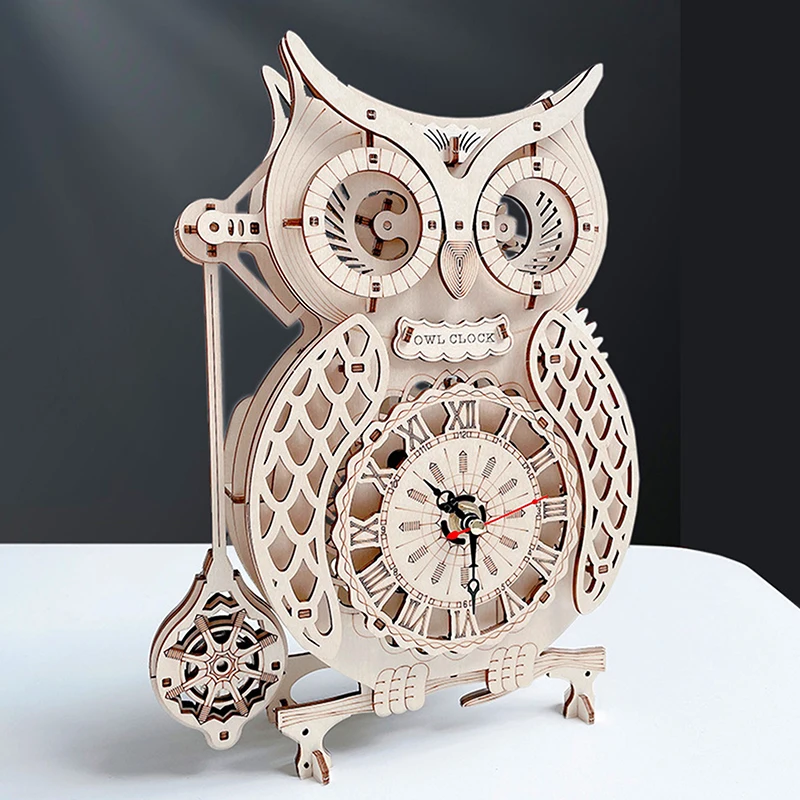 

Wooden Puzzle 3D Owl Clock Model Building Kits Creative DIY Wall Clock Mechanical Retro Pendulum Clock Assembly Toy For Adults