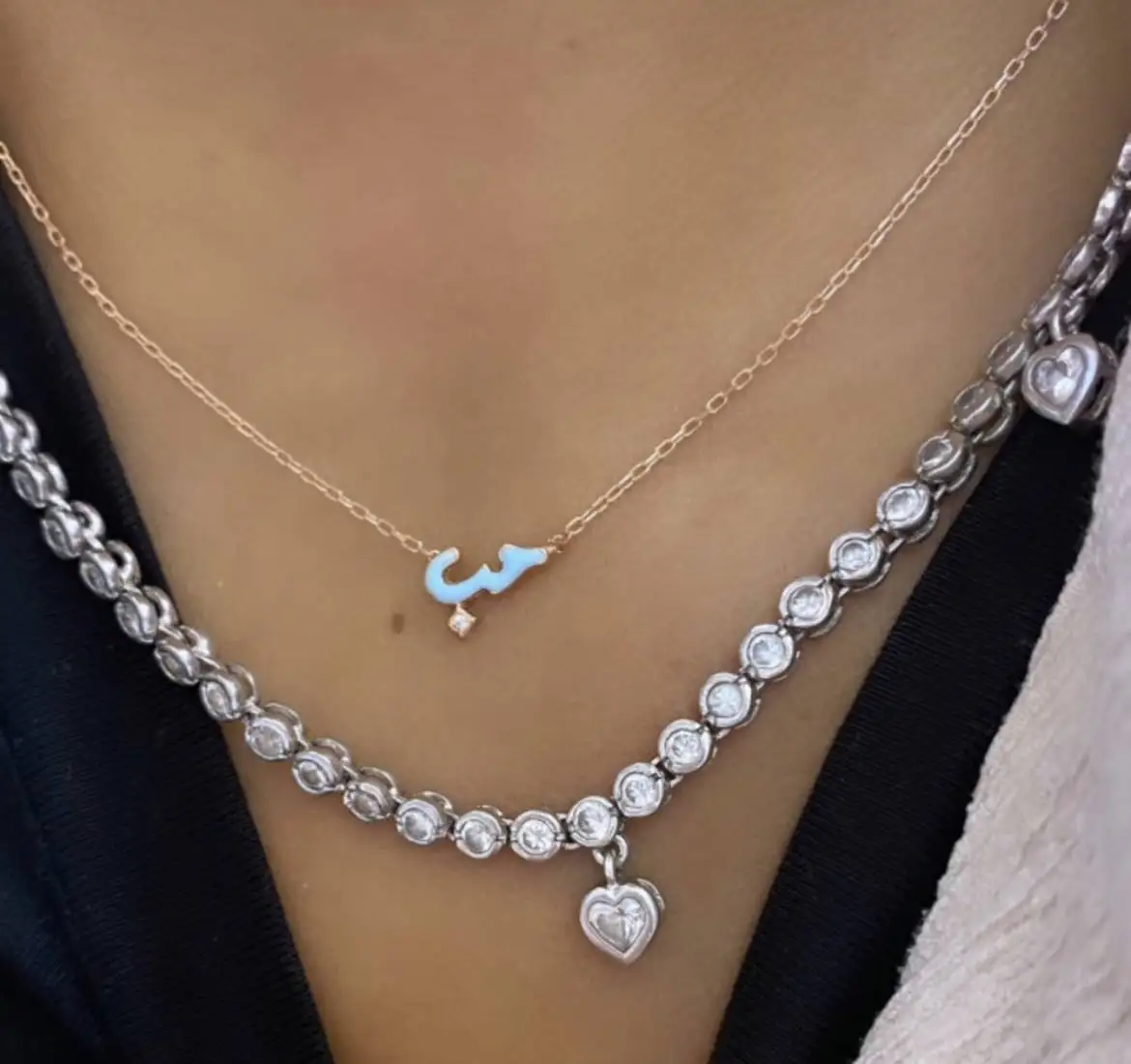 Cute Lovely Mini Small Arabic Love Letter Necklace Rose Gold Color Pastel Enamel Colorful Fashion 2023 Valentine\'s Day Gift