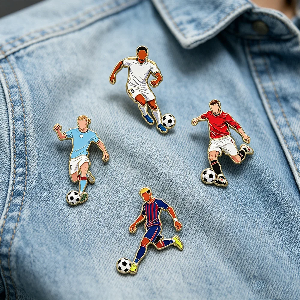 Football Star Enamel Pins 4Pcs Set Soccer Player Brooches Lapel Badges For Backpack Fans Jewelry Gift view 5