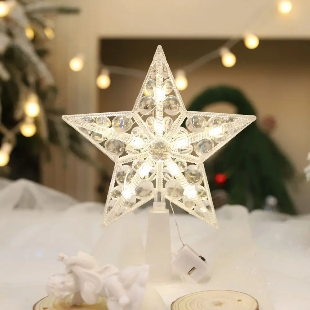 Transparent Christmas Star Tree Toppers Lighted Battery Powered LED Lighted Star Dust-proof Warm/Colorful Light