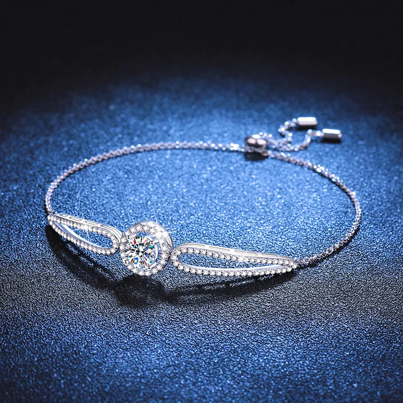 Platinum PT950 18K Gold Bracelet Women's Moissanite Diamond Bracelet Round Bag High-end Adjustable Bracelet 1 Carat Moissanite