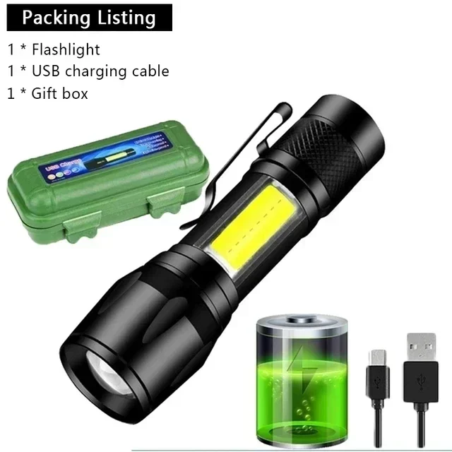 Ultraheldere LED-zaklamp 2000LM Type-C Oplaadbare lange afstand zoom tactische zaklamp Outdoor noodcamping Vissen Lantaarn