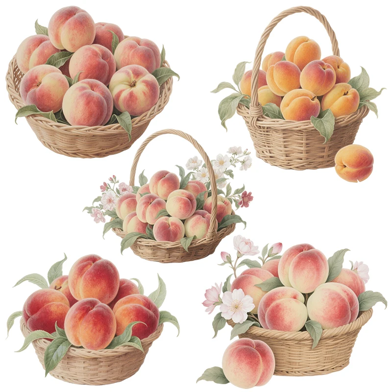 Three Ratels CEE216 Beautiful peach basket wall stickers for home decoration Kitchen refrigerator decal Fruit shop window sticke