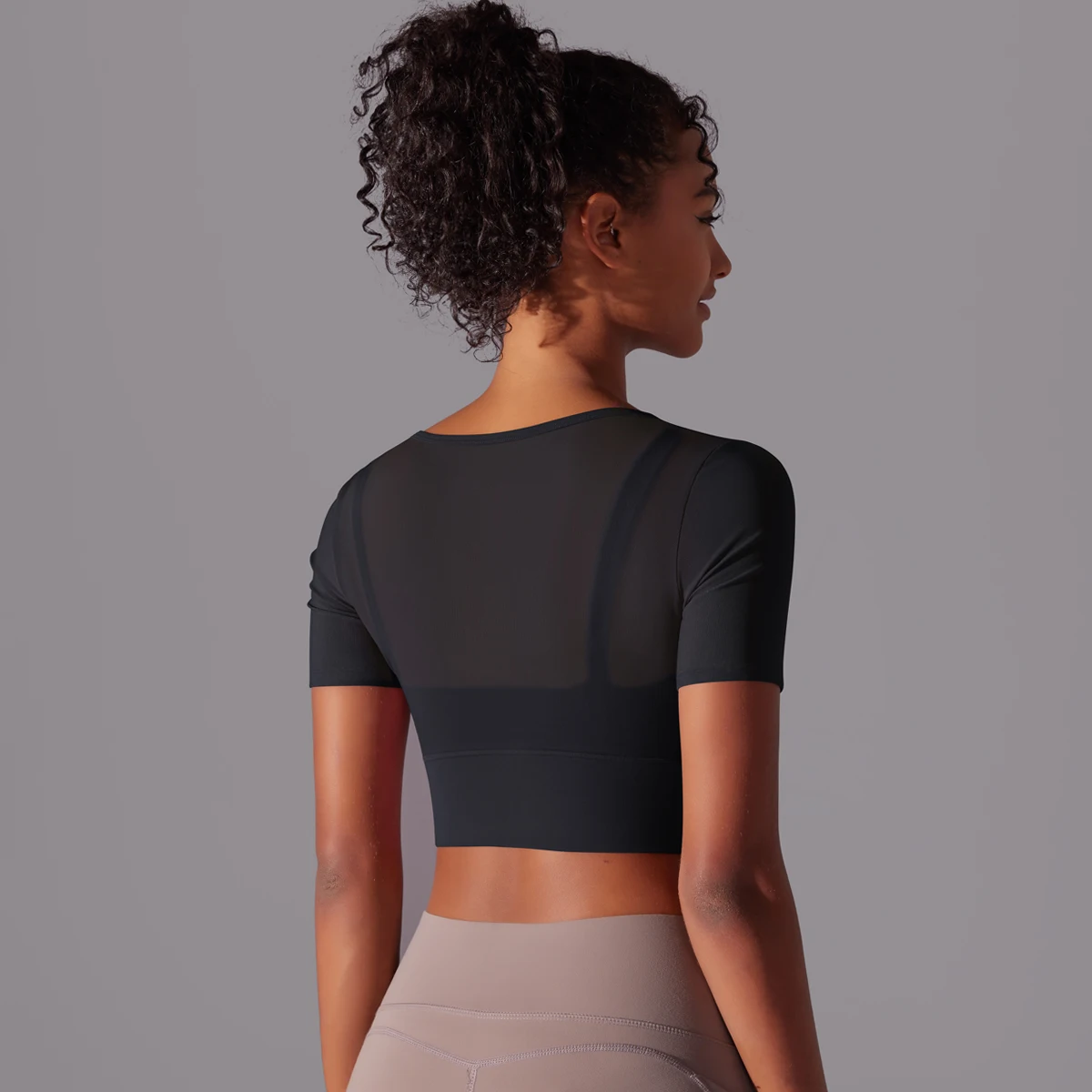 Frauen Mesh Yoga Shirt Sexy Kurzarm T-Shirt Sport Top Bluse Cover Up Quick Dry Gym Kleidung Laufen Fitness Tank Sportwear – Detail 16