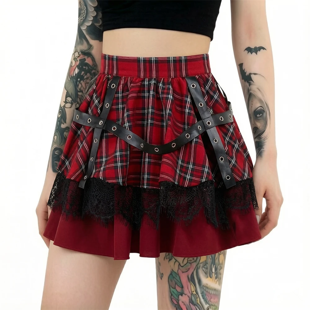 Women's Y2k Multi-Layered Mesh Cake Skirt High Waisted Black Summer Mesh Lace Patchwork Lace Up JK Skirt Fluffy Cake Skirt