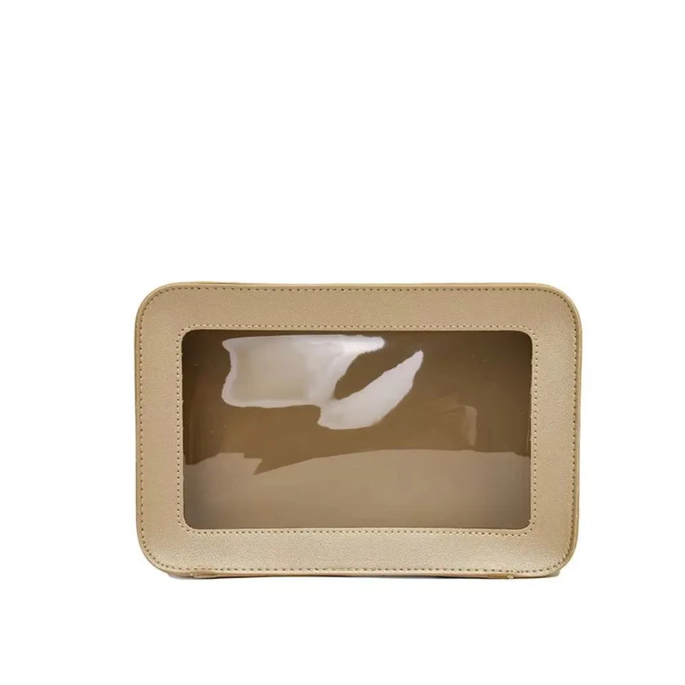 

Large Capacity Travel Cosmetic Bag Transparent Window Dual Zipper Closure Women Wash Pack Easy Carry-On Waterproof