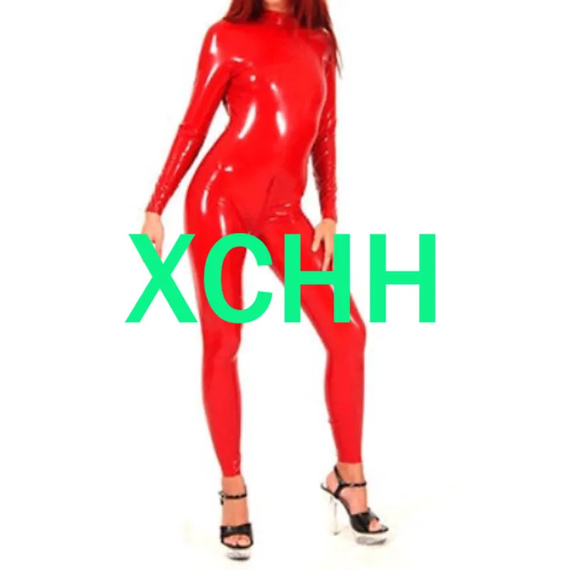 

Pure 100% Natural Latex Sexy Woman Body Catsuit with Costume Adult Red Bodysuits Customize Size