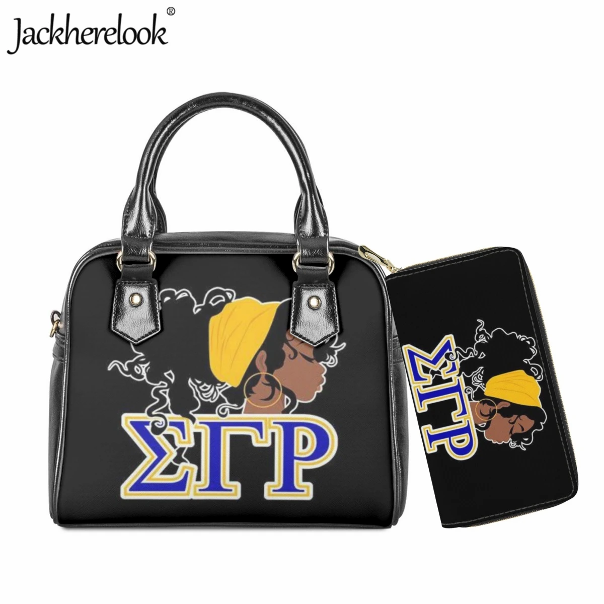 

Jackherelook Sigma Gamma Rho Sorority Fashion New Women's Shoulder Bag PU Leather Long Wallet 2pcs/Set Ladies Messenger Bag