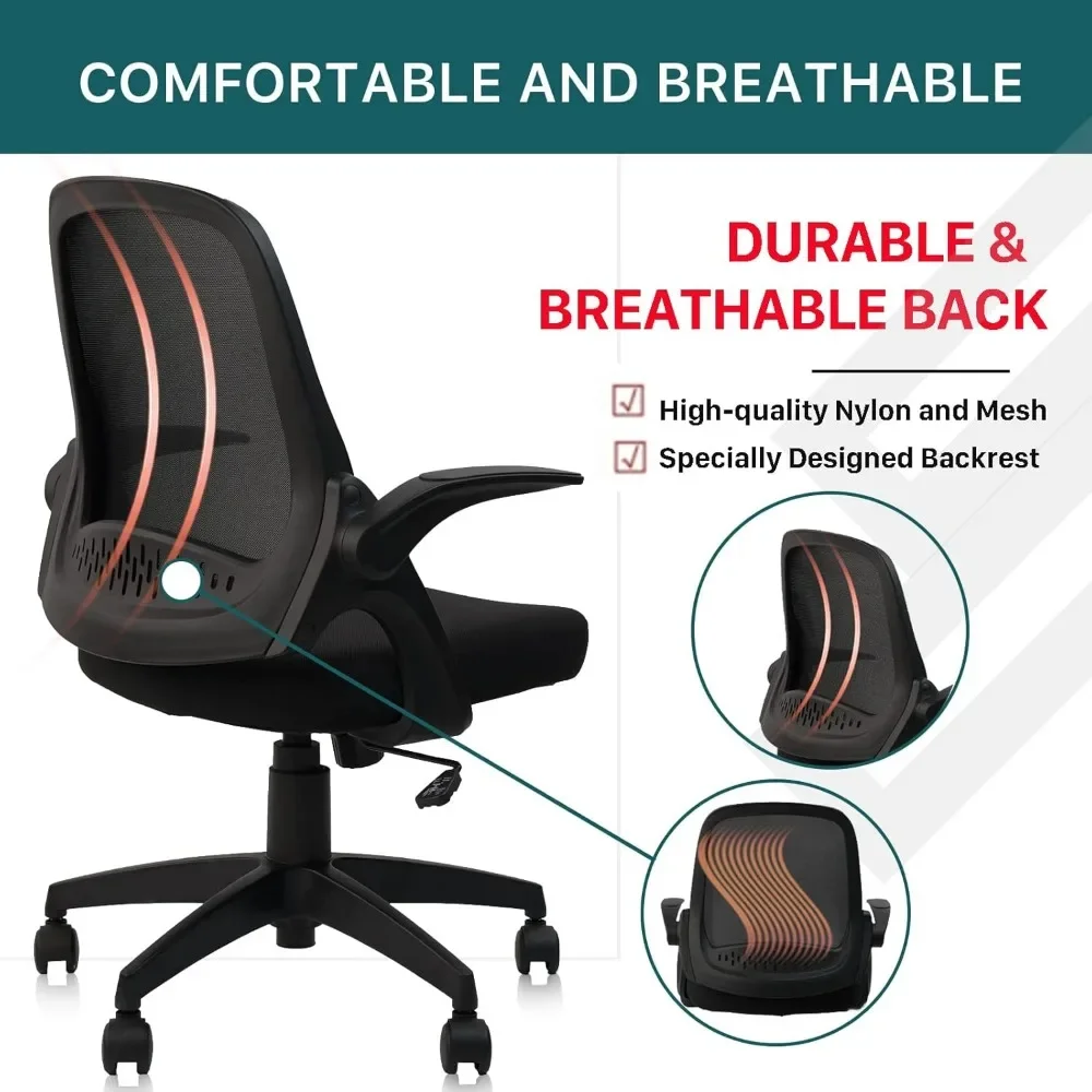 XMSJ-Office Chair Set com Apoio Lombar e Flip Armrestes, Computer Task Chairs, Cadeira Executiva Giratória, Conjunto de 4