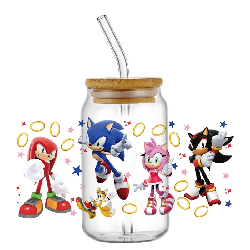 Miniso Cartoon Hedgehog Pattern UV DTF Printed Wrap Sticker for Cup Glass Can Waterproof 16oz TransferSticker