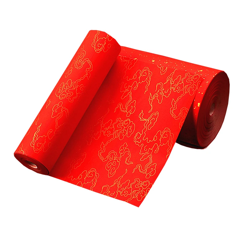 Chinese Spring Festival Couplets Red Rice Paper Long Roll Auspicious Clouds Pattern Calligraphy Brush Pen Half-Ripe Xuan Paper