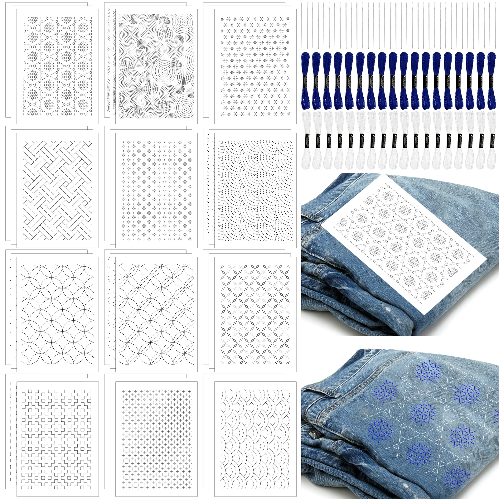 [YU]108pcs Sashiko Embroidery Pattern Set Stabilizers Water Soluble Embroidery Transfer Stencils Stabilizers Paper Stick