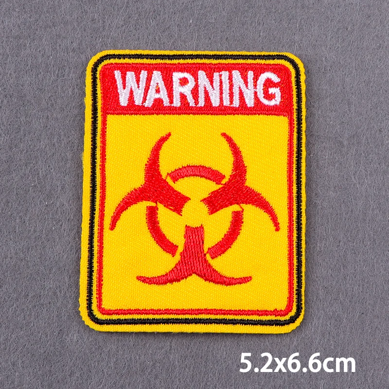 Danger Warning Sign Patch Iron On Patches For Clothing DIY Embroidered Patches On Clothes Sewing Applique Fusible Patch