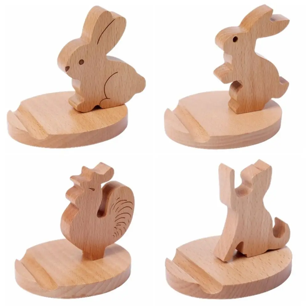 Creative Wooden Phone Holder Rabbit Shaped Heavy Duty Cute Bunny Phone Rack Portable Practical Mobile Phone Bracket Classroom