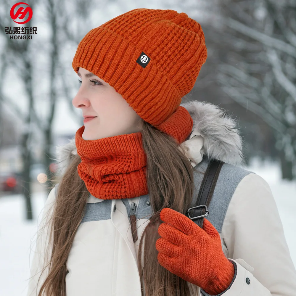 

Knitted Hat Scarf Gloves three-piece Autumn Winter Men Women Outdoor Windproof Wool Warm Padded Scarf three-piece Set W221