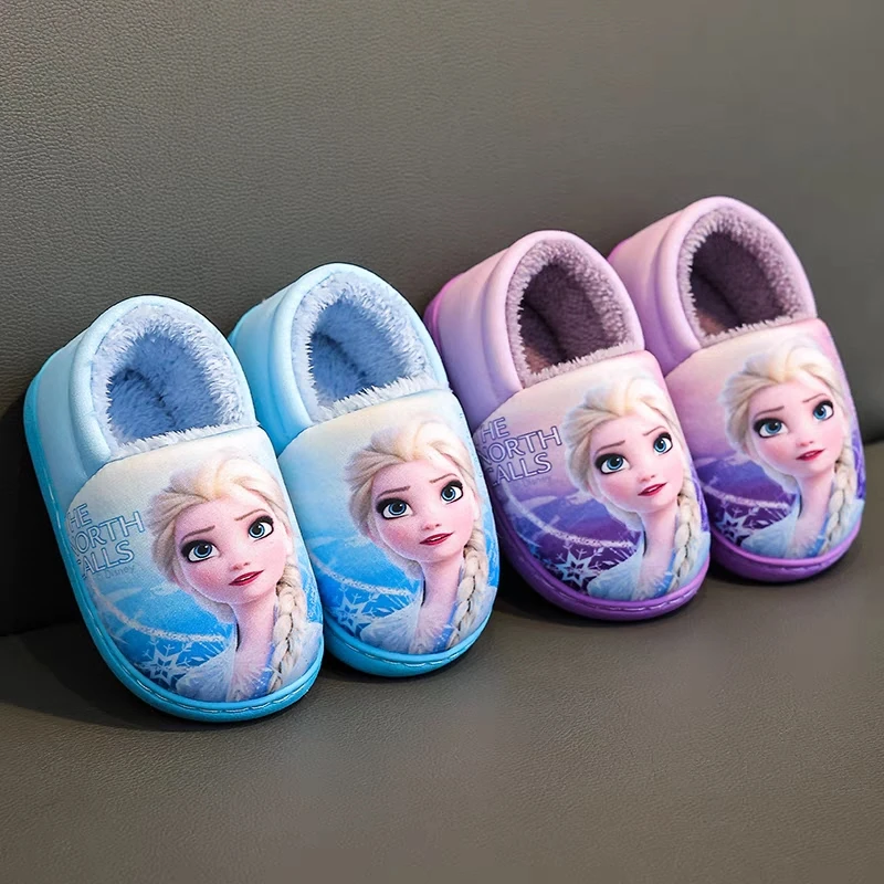 

Boutique Children's Shoes Autumn Winter Disney Elsa Princess Girls Cotton Slippers Cartoon Cute Warm Baby Girl's Cottonslipper