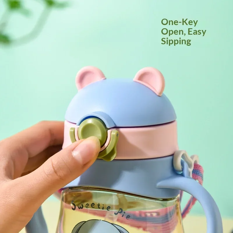 410ml straw cup with handle and rope on the back, BPA-free food-grade material for babies and children to drink water and milk view 3