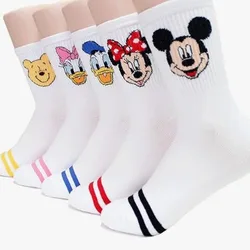 2 Pairs Cotton Women Socks Mickey Winnie Minnie Daisy Donald Piglet Stitch White Socks Happy Funny Kawaii Girl Socks Child Gifts