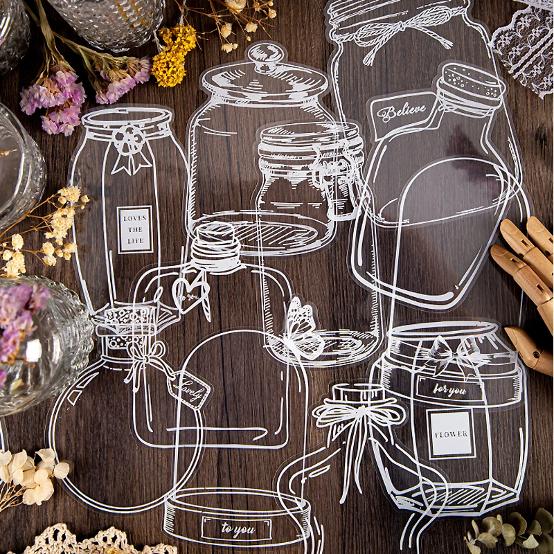 

20pcs Transparent Bottle Stickers Glassware Stickers for Plant Flower Bookmarks Making Scrapbook Planner Album Journal Notebook