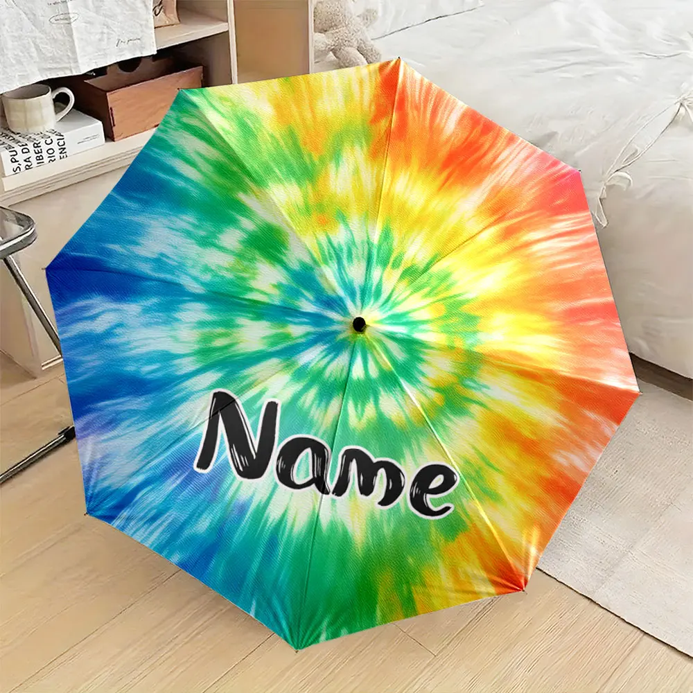 Custom Name Umbrella,Colorful Tie-Dye Pattern Umbrella with Customizable Name Design