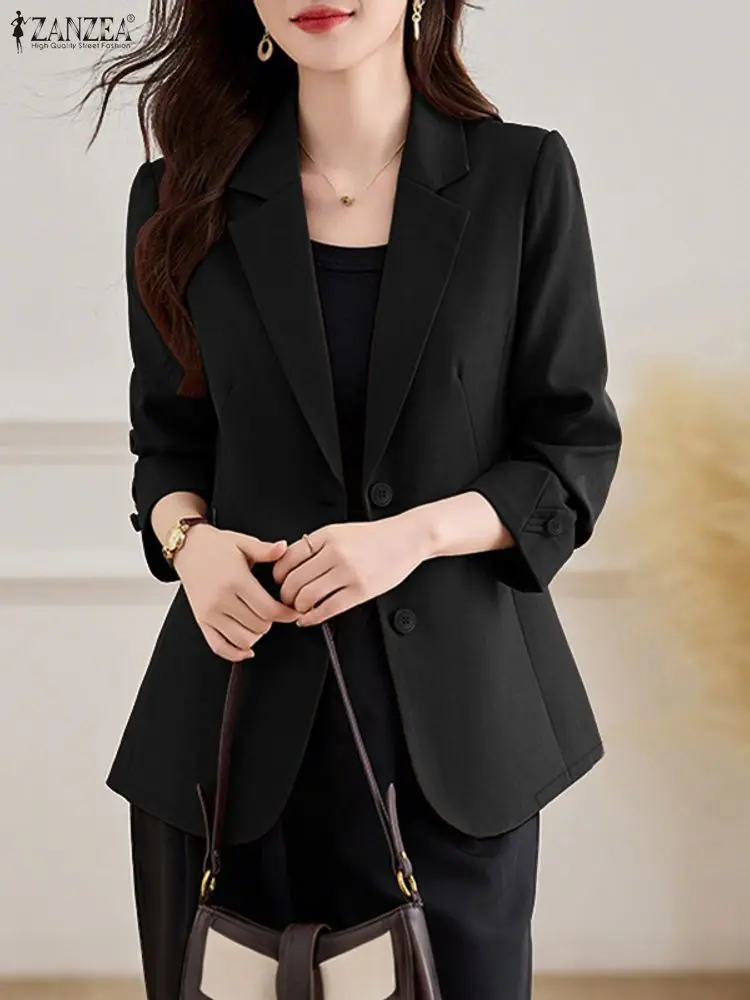 سترة ZANZEA للخريف بأكمام طويلة وطية صدر السترة لعام 2025 سترات نسائية أنيقة غير رسمية بأزرار صلبة معطف رفيع أنيق OL ملابس خارجية