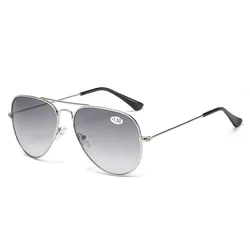 Vintage Large Pilot Progressive Multifocal Reading Glasses Dual-use Gray Magnifier Tinted Lens Black Silver