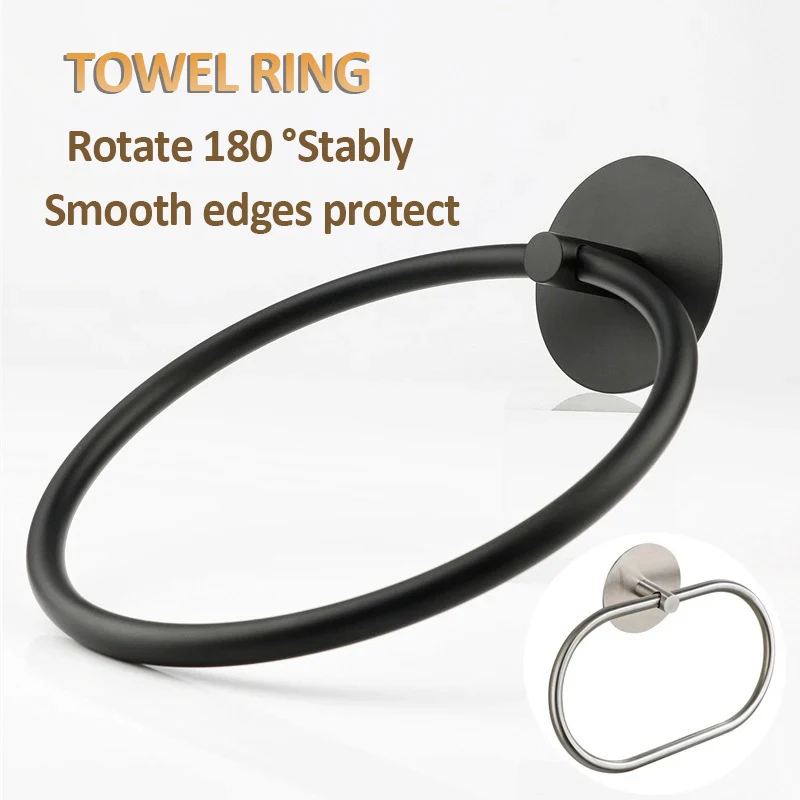 Bathroom Stainless Steel Towel Ring Stylish Design Hanging Hole-Free Adhesive Towel Storage Rack Bathroom Accessories Decoration