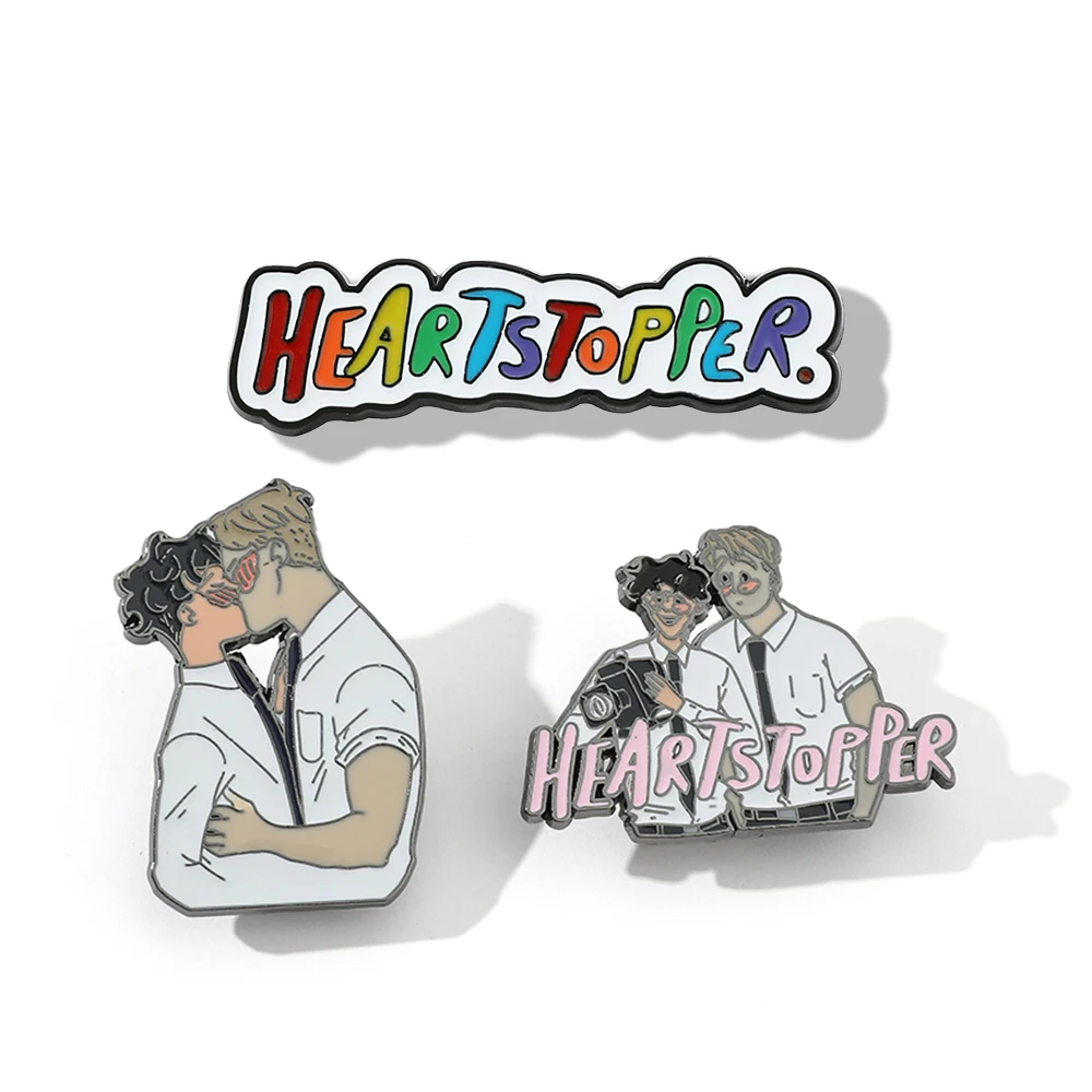 Cartoon Jewelry Nick Kiss Charlie Heartstopper Enamel Pins Brooches for Clothes Gay Pins Backpacks Accessories Decoration