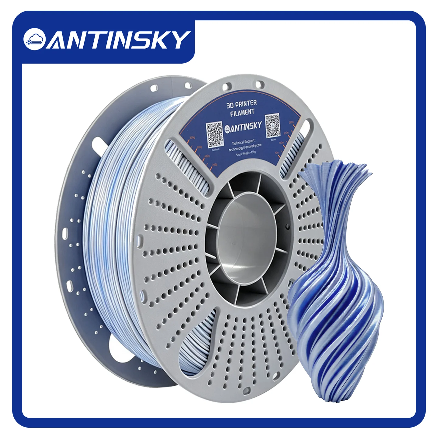 ANTINSKY PLA‑Silk Dual Filament 1.75mm 250g Dual‑Color Bi‑Coextrusion Silk Glossy PLA 3D Printing Filament ±0.03mm Vacuum Packed