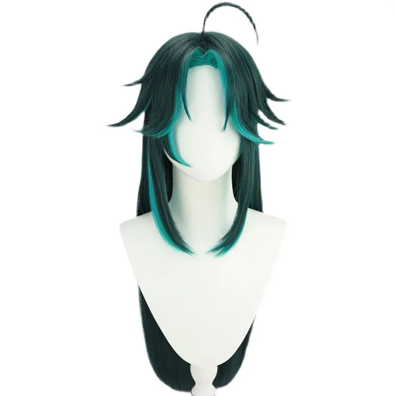 Game Genshin Impact Xiao Cosplay Wig Long Mixed Dark Green Blue 120cm Long Straight Wigs Hair Halloween Role Play + Wig Cap