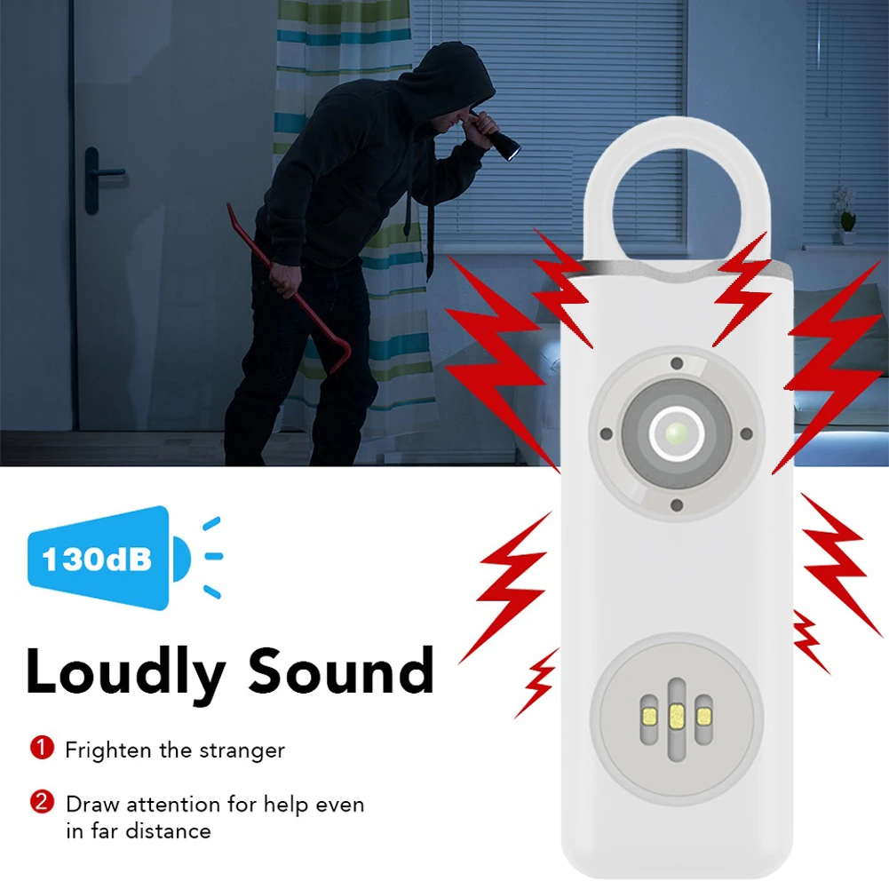 حمل الصراخ بصوت عال إنذار الذعر 130dB بصوت عال إنذار السلامة الشخصية مصباح يدوي الدفاع عن النفس جهاز إلكتروني للفتيات الطفل النساء