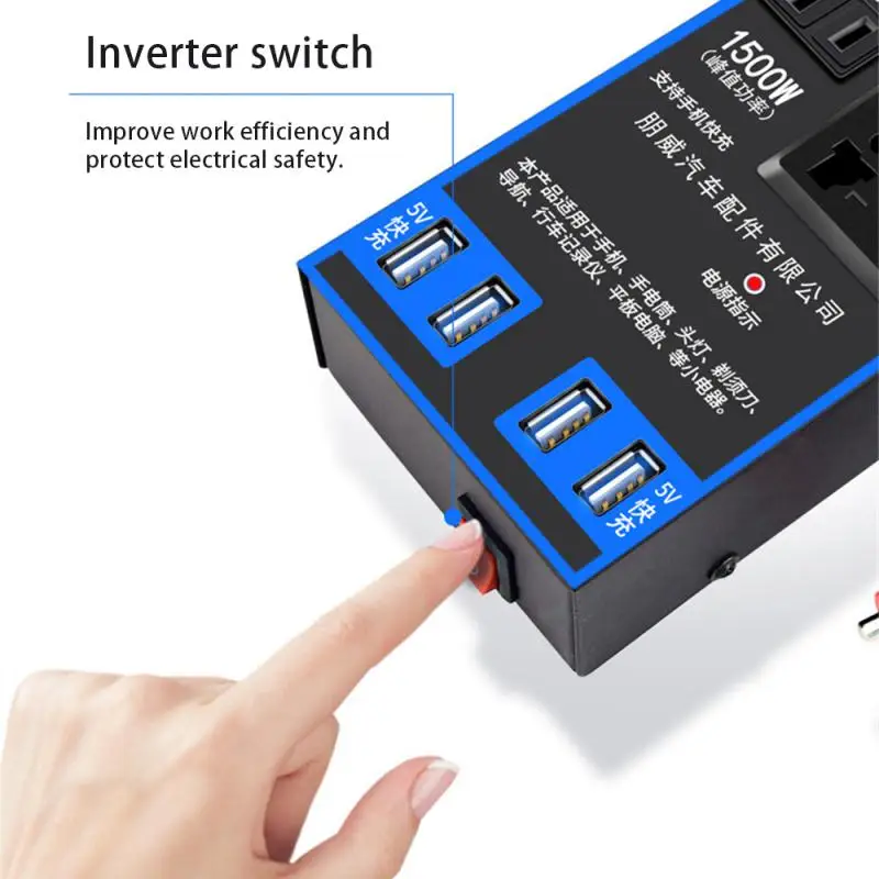 Car Power Converter Inverter Car Power Inverter 12V 24V to 110V 220V 1500W Multifunctional Truck Home Outlet Power Converter