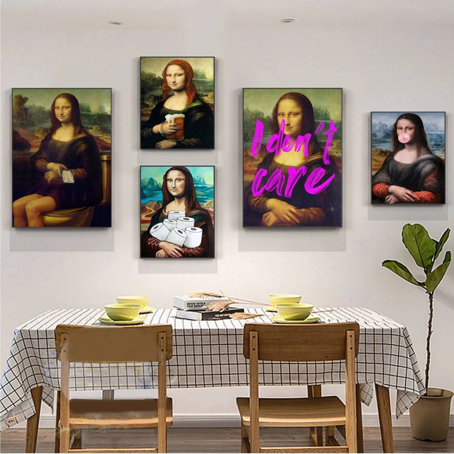 Funny Poster Creative Donut Beer Retro Prints Mona Lisa DIY Sticky Poster Waterproof Paper House Bar Decor Art Wall Stickers