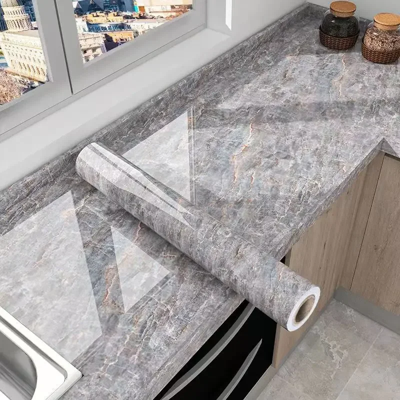Kitchen Oil-Proof Film Stove Waterproof Moisture-Proof Self-Adhesive Wallpaper Countertop Cabinet Renovation Tile Marble Sticker