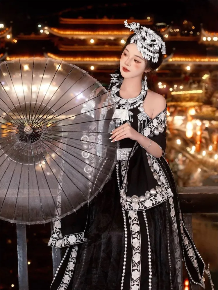 

Black ethnic female costume style shawl catwalk performance special photography photo shoot and travel clothing