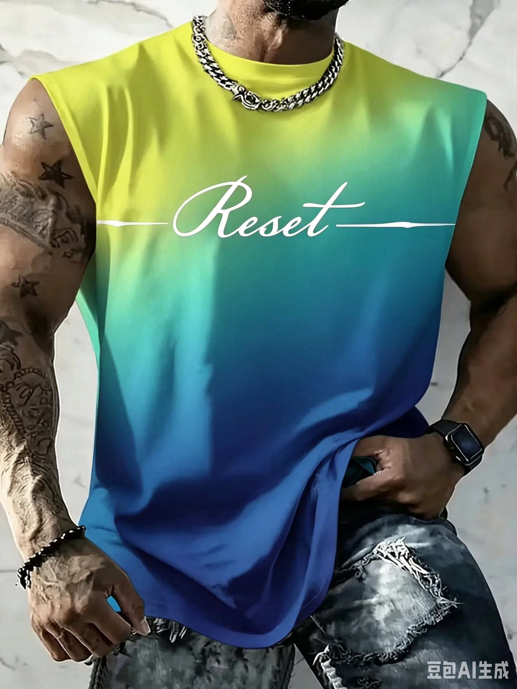 Fresh gradient color 3D print sleeveless Men's T-shirt  spring summer breathable fitness Outdoor leisure t-shirts and tank tops