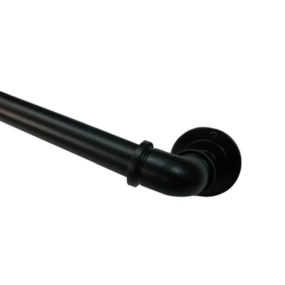 Adjustable French Pipe Curtain Rod 36-66 Inches Matte Black Includes Finials Brackets Durable Metal Easy Assembly