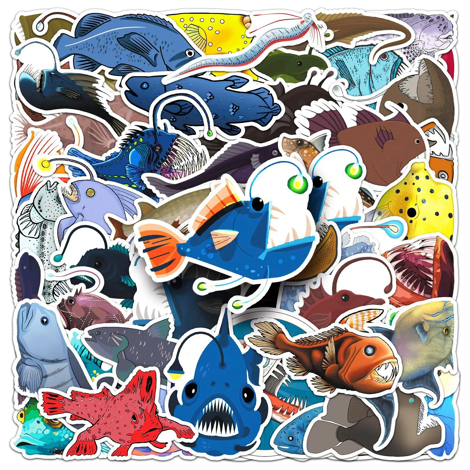 10/30/50PCS Cartoon Marine Life Deep Sea Fish Sticker Personalized Cool Creative Graffiti DIY Stationery Box Waterproof Decal