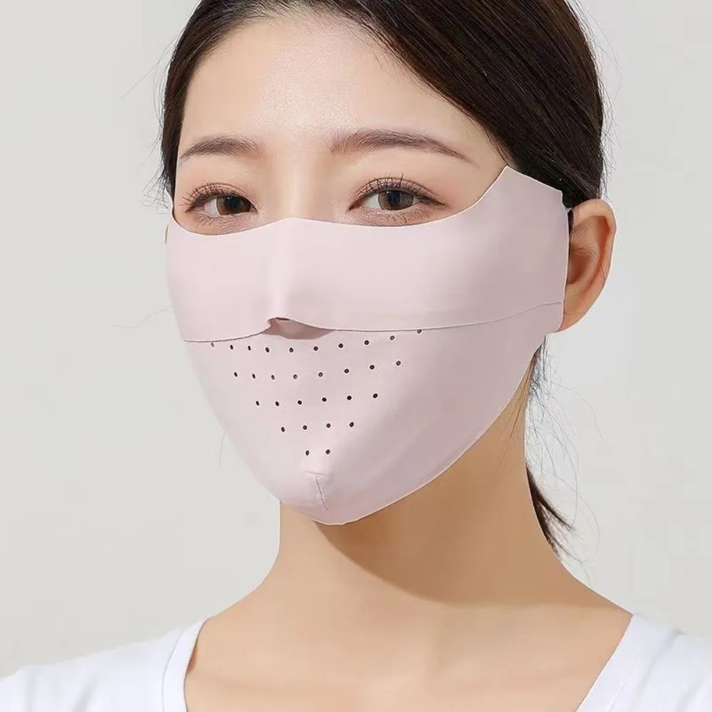 Masker Wajah Olahraga Wanita Pria, masker sutra es tabir surya Anti debu Anti-UV pelindung matahari dapat dicuci dan bernafas